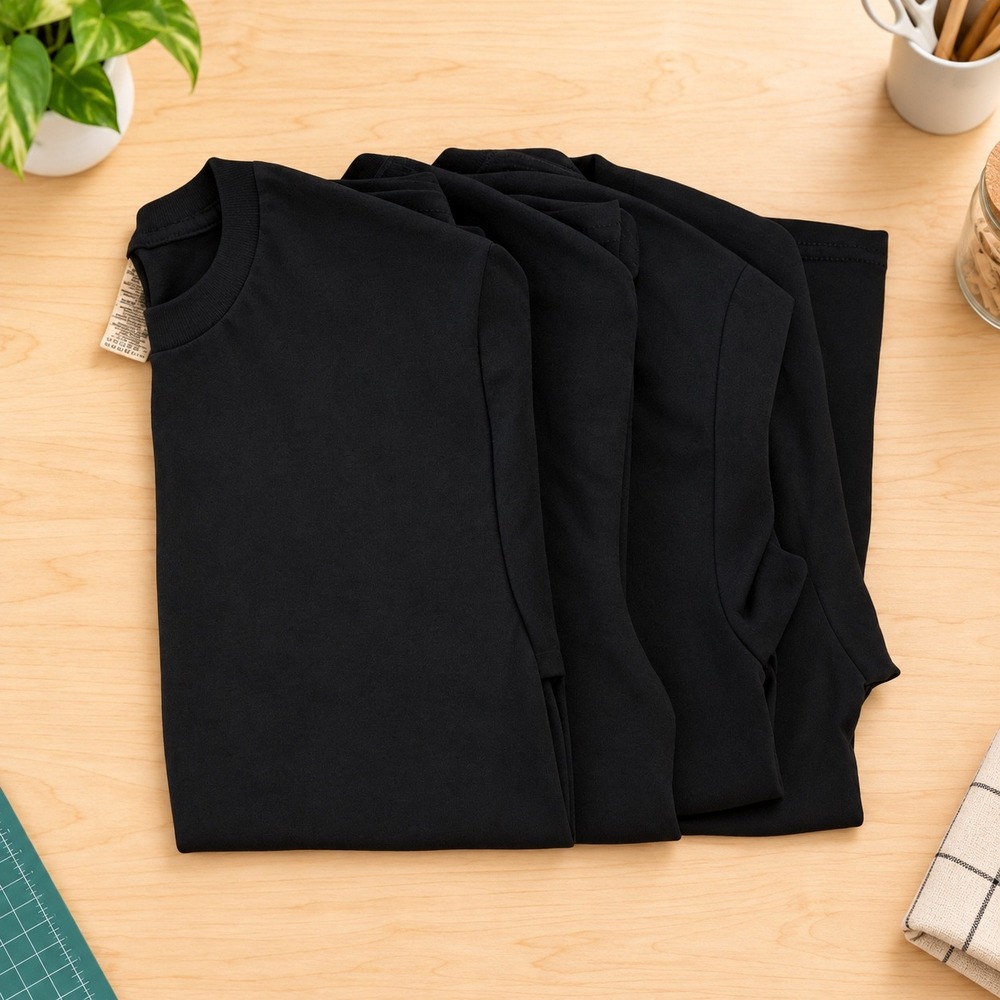 Gildan Heavy Cotton Black T-Shirt Set of 4 Mens Size Small Blank Crafting Tees